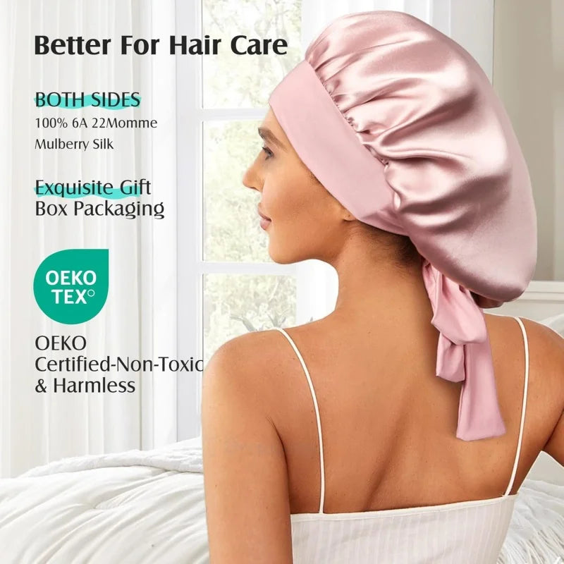 Bonnet de Nuit en Soie de Mûrier 19 Momme — Cheveux Protégés, Anti-Frisottis