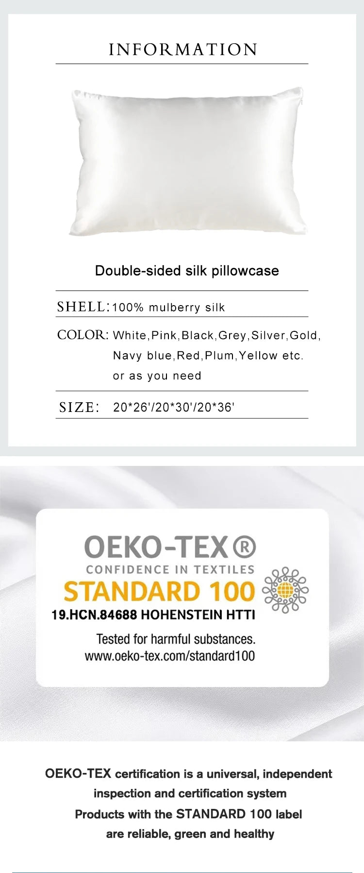 Taie d'oreiller en pure soie OEKO-TEX — Pour un sommeil réparateur et de beaux cheveux